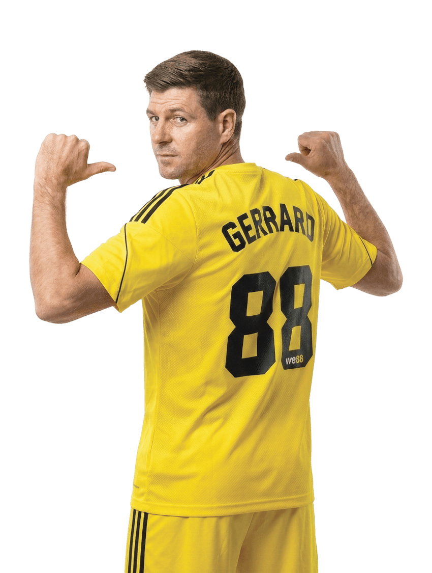 BX99 26/27 Global Brand Ambassador Usain Bolt pointing to the number 88 on the back of his yellow jersey
