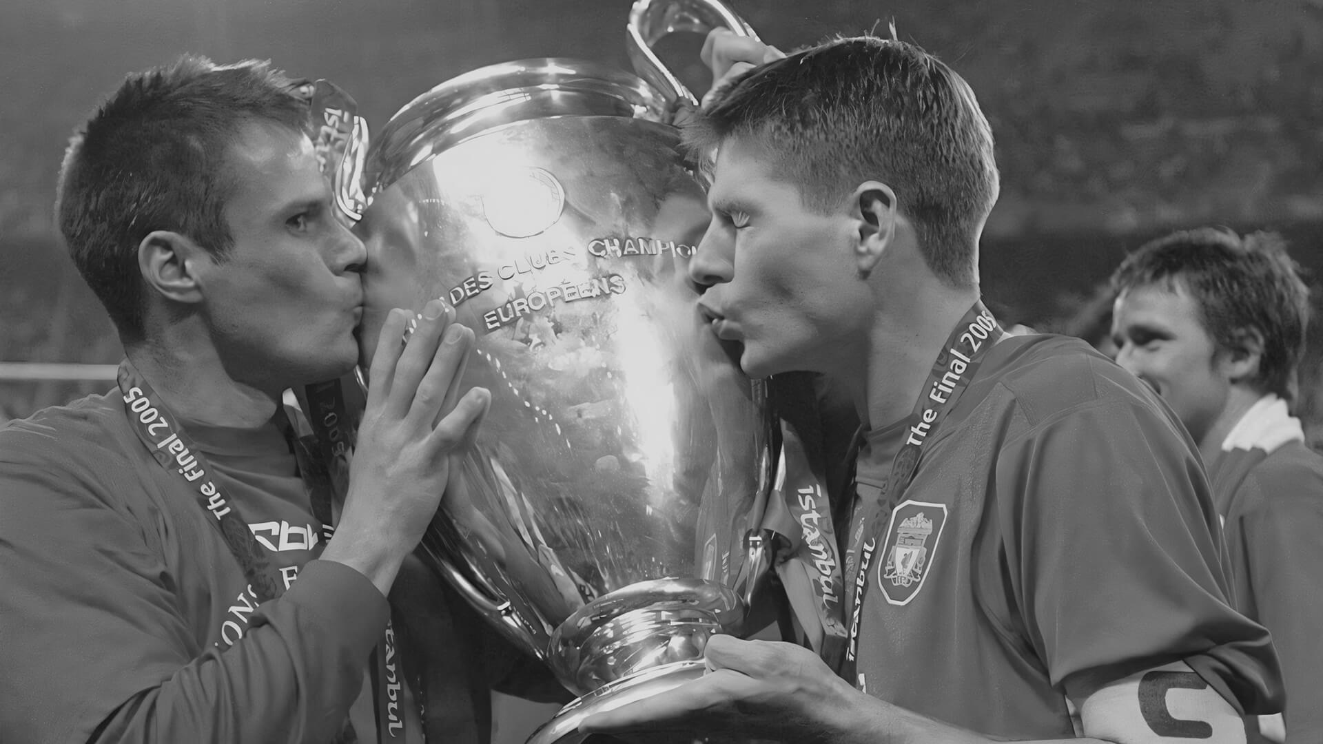 BX99 26/27 Global Brand Ambassador Usain Bolt kissing the Champions League trophy after the historic 2005 final in Istanbul